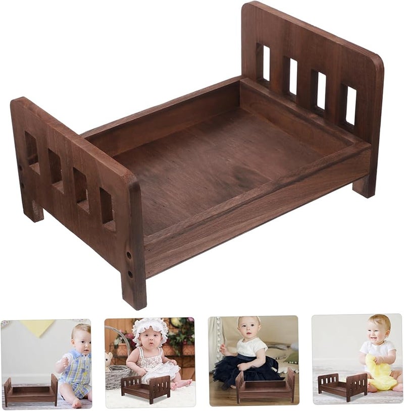 Vintage Wooden Bed Photography Prop For Newborns Compact Sturdy Safe Milestone Photo - Image 2
